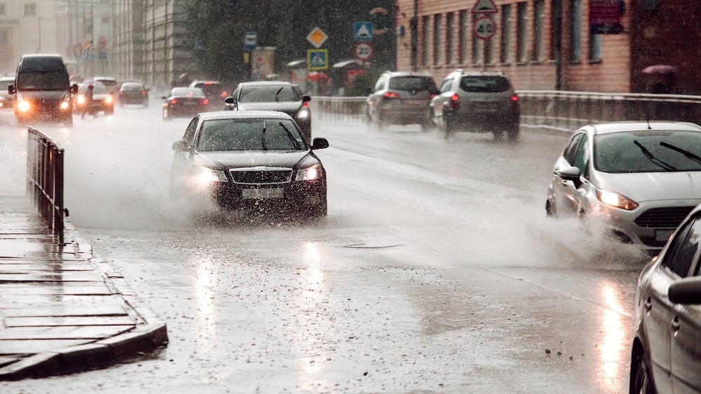 car drive in rain