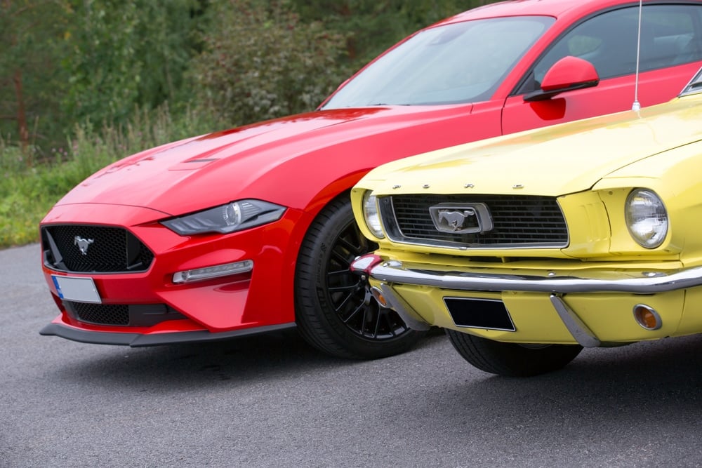 New and old ford mustang