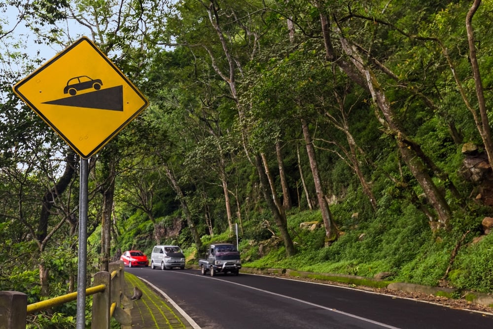 cars driving steep hill